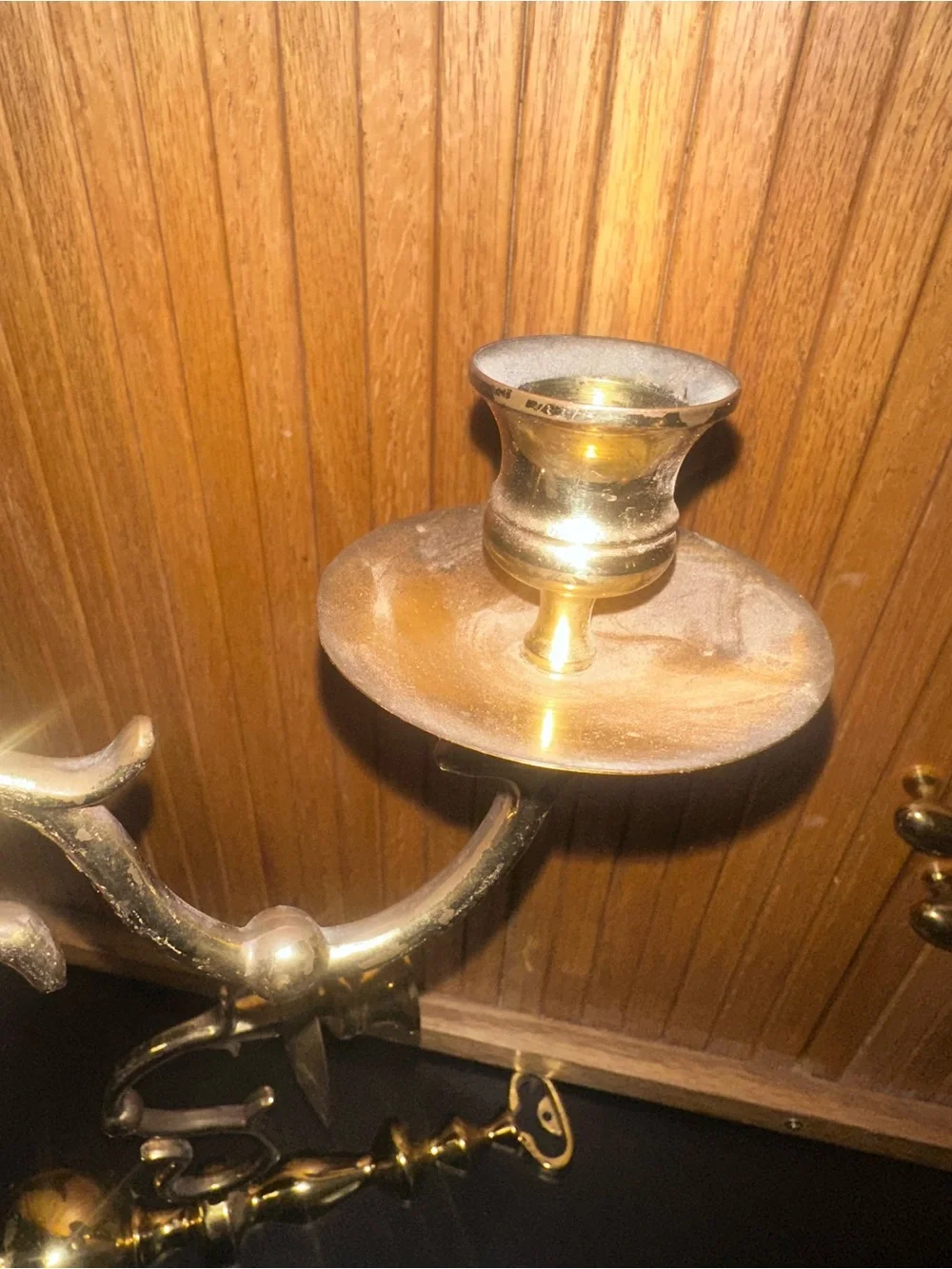 Pair of Vintage Brass Candle Sconces - Polished Gold Tone